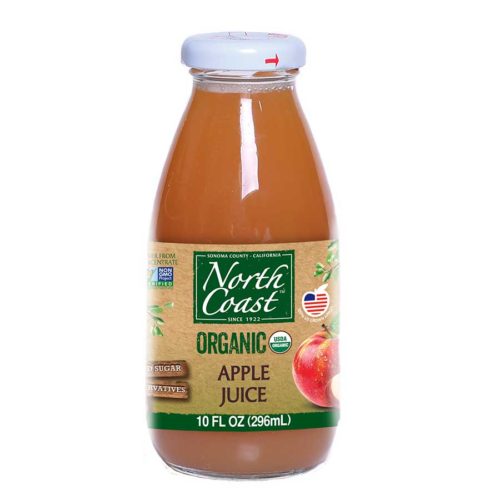 organic apple juice in glass bottle